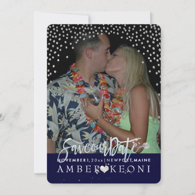 PixDezines Faux Silver Confetti/Heart/Save Date Save The Date (Front)