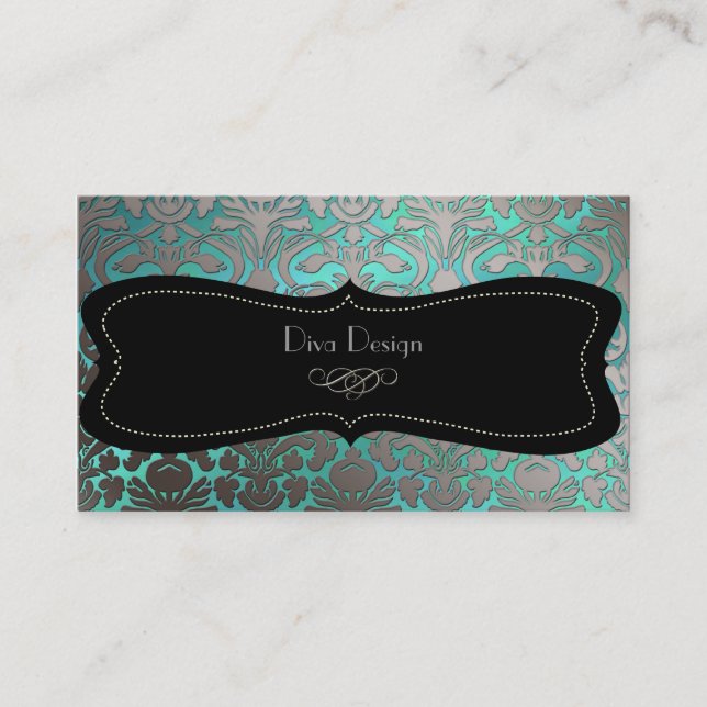 PixDezines faux silver flora damask/diy colour Business Card (Front)