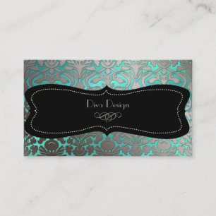PixDezines faux silver flora damask/diy colour Business Card