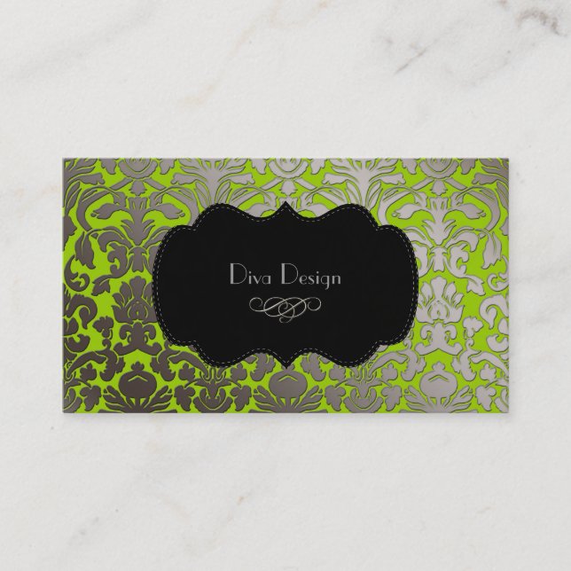 PixDezines faux silver flora damask/diy colour Business Card (Front)