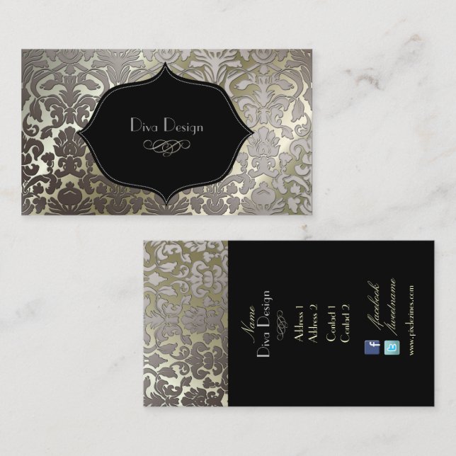 PixDezines faux silver flora damask/diy colour Business Card (Front/Back)