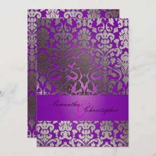 PixDezines Faux SIlver Flora Damask / Royal Purple Invitation