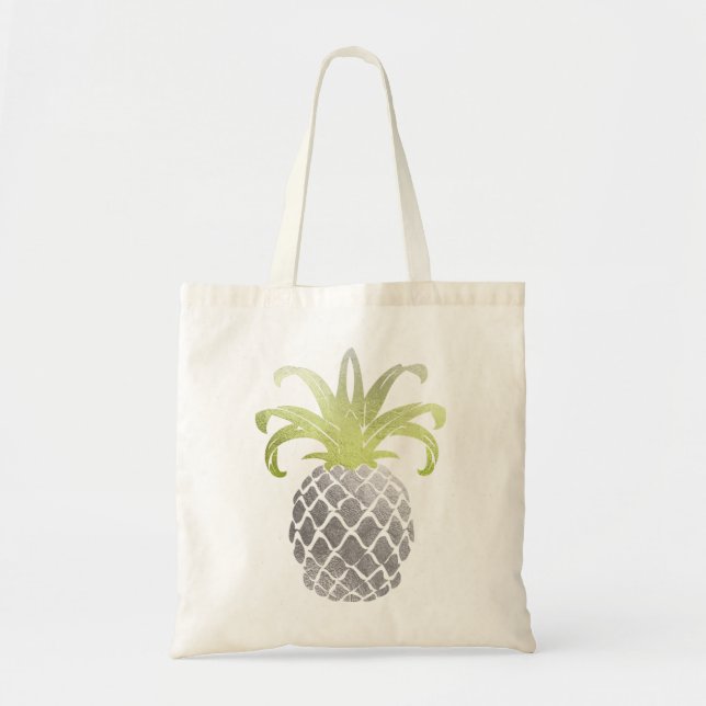 PixDezines Faux Silver Gold Pineapple Tote Bag (Front)