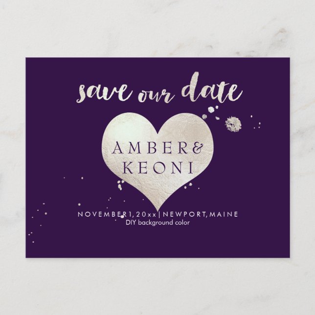 PixDezines faux silver heart/save date/DIY colour Announcement Postcard (Front)