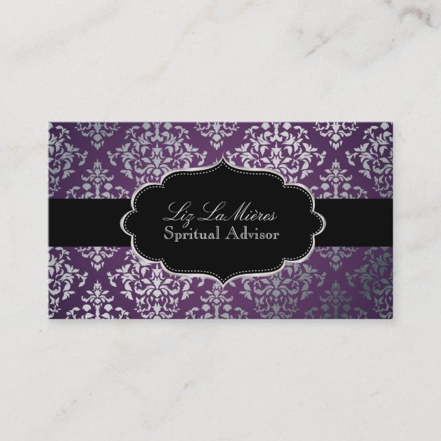 PixDezines Faux Silver Josephine Damask/DIY colour Business Card (Front)