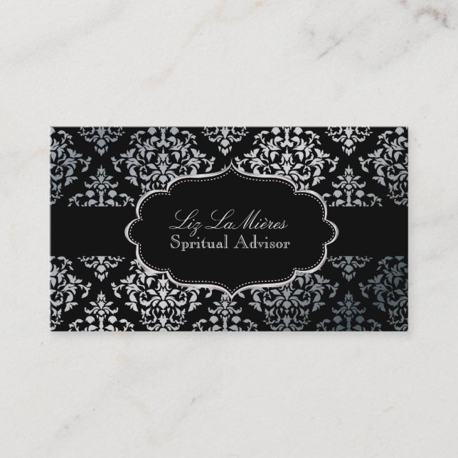 PixDezines Faux Silver Josephine Damask/DIY colour Business Card (Front)