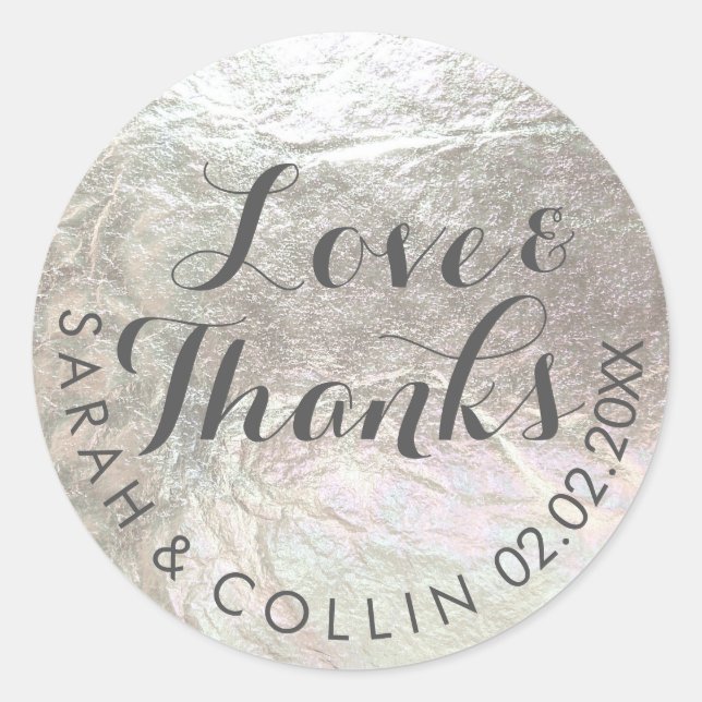 PixDezines faux silver/love/thanks/DIY text Classic Round Sticker (Front)