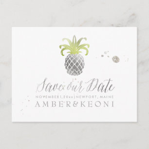 PixDezines Faux Silver/Pineapple/Save our Date Announcement Postcard
