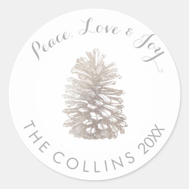 PixDezines FAUX SILVER PINECONE/DIY BACKGROUND Classic Round Sticker (Front)