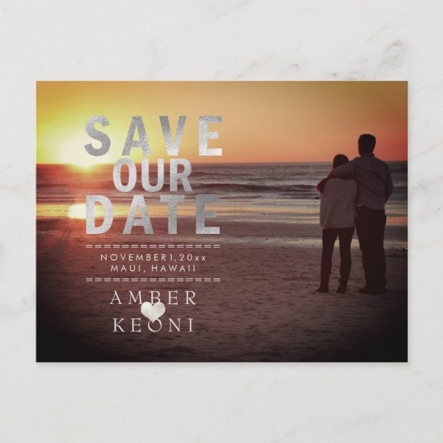 PixDezines Faux Silver Save the Date Announcement Postcard (Front)