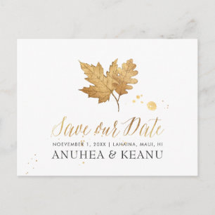 PixDezines FauxGold Fall Foliage/Save our Date Announcement Postcard