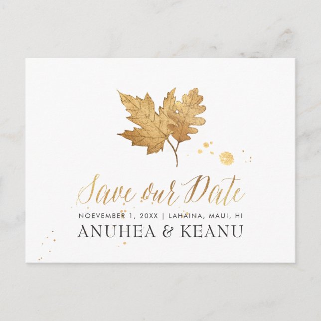 PixDezines FauxGold Fall Foliage/Save our Date Announcement Postcard (Front)