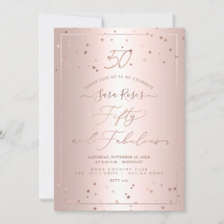 PixDezines Fifty + Fabulous Rose Gold Stars Invitation
