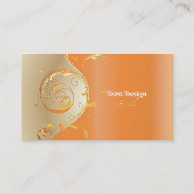 PixDezines Filigree+swirls/gold+orange/DIY Business Card (Front)