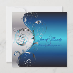 PixDezines Filigree+swirls/silver+blue Invitation