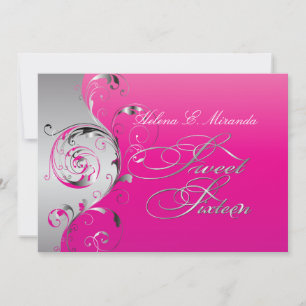PixDezines Filigree+swirls/silver+hot pink Invitation