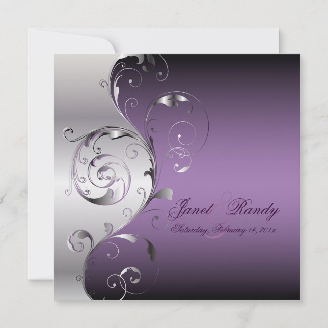 PixDezines Filigree+swirls/silver+lavender Invitation (Front)
