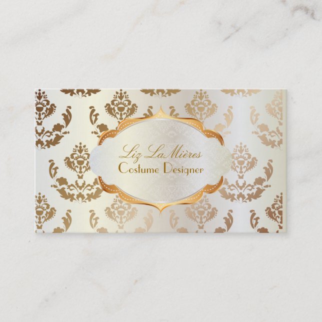 PixDezines firenze damask/copper+pearl Business Card (Front)