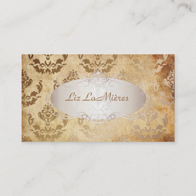 PixDezines firenze damask/faux parchment Business Card (Front)