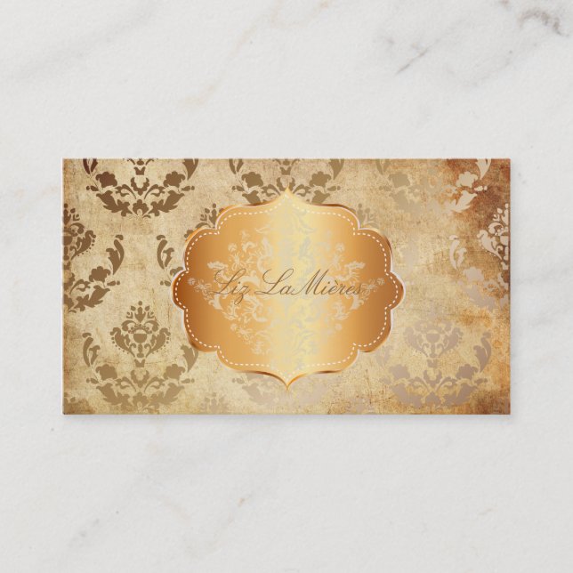 PixDezines firenze damask/faux parchment Business Card (Front)