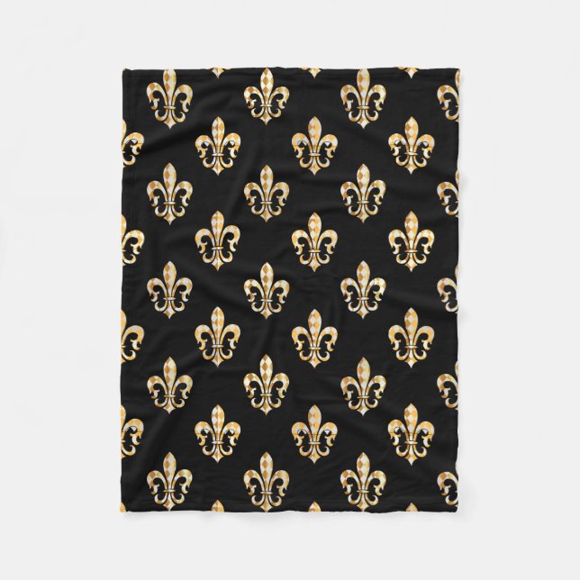PixDezines fleur de lis/black/gold Fleece Blanket (Front)