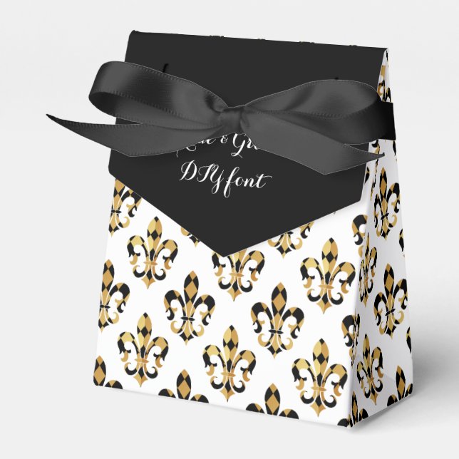 PixDezines fleur de lis/harlequin/black/gold Favour Box (Front Side)