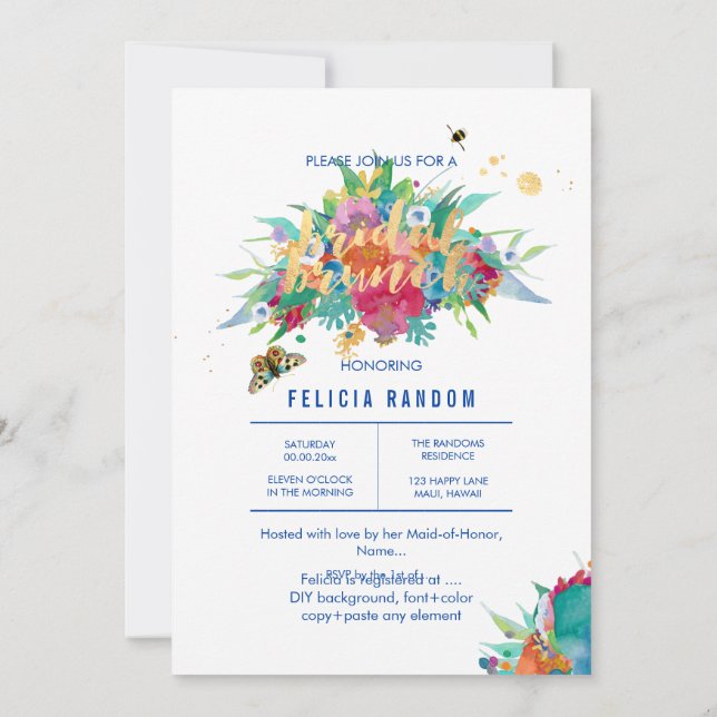 PixDezines Floral Bridal Brunch/DIY Background Invitation (Back)