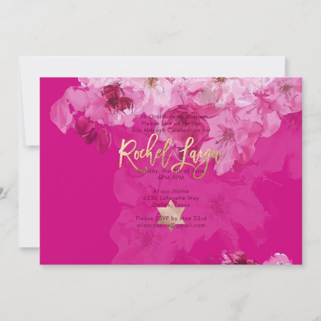 PixDezines Floral Watercolor Bat Mitzvah Invitation (Front)