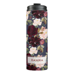 PixDezines Floral Watercolor Blush Burgundy Navy  Thermal Tumbler