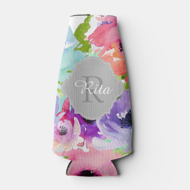 PixDezines Floral Watercolor/DIY background Bottle Cooler (Front)