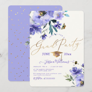 PixDezines Floral Watercolor Graduation Party Invitation