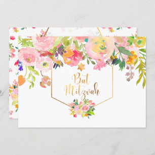 PixDezines Floral Watercolor/Peonies/Bat Mitzvah Invitation