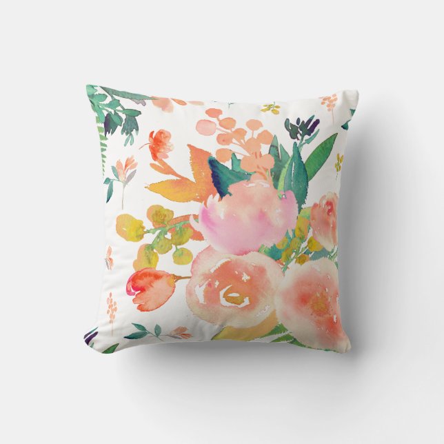 PixDezines Floral Watercolor/Peonies Cushion (Front)