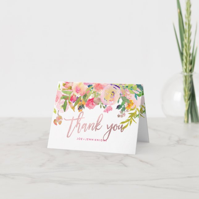 PixDezines Floral Watercolor/Photo Thank You Card (Front)