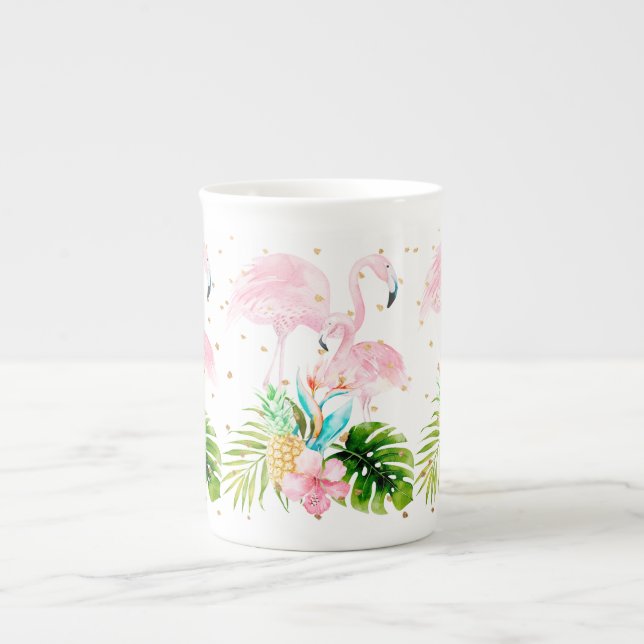 PixDezines floral/watercolor/pink flamingos Bone China Mug (Front)