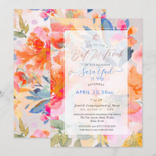 PixDEzines Floral Watercolor Roses Mitzvah Invitation