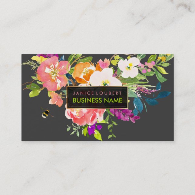 PixDezines Floral Watercolor/Spring Bouquet Business Card (Front)