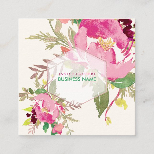 PixDezines Floral Watercolor/Spring Bouquet Square Business Card (Front)