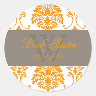 PixDezines florentius damask/orange Classic Round Sticker