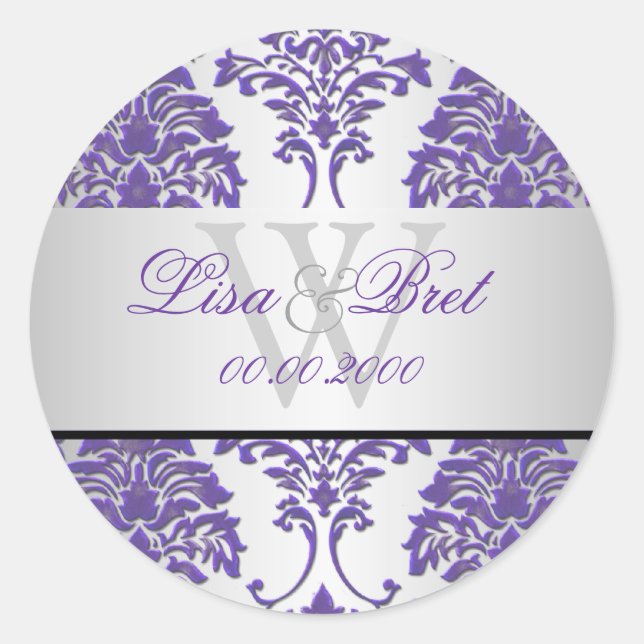 PixDezines florentius damask/purple+silver Classic Round Sticker (Front)
