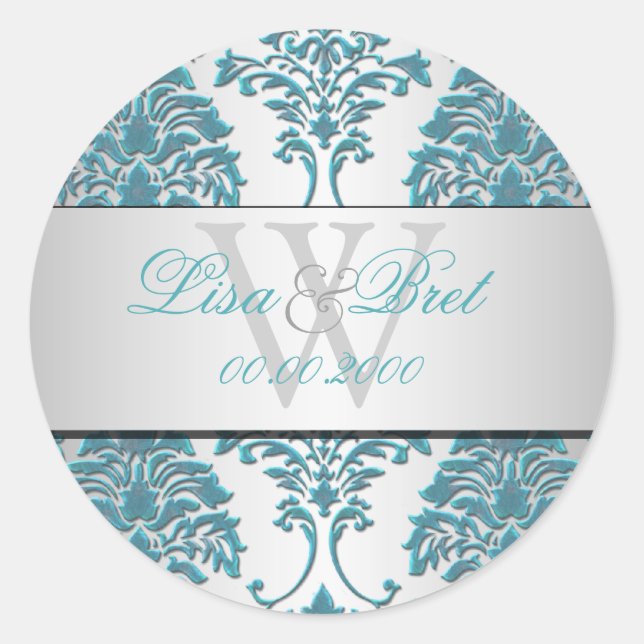 PixDezines florentius damask/teal+silver Classic Round Sticker (Front)