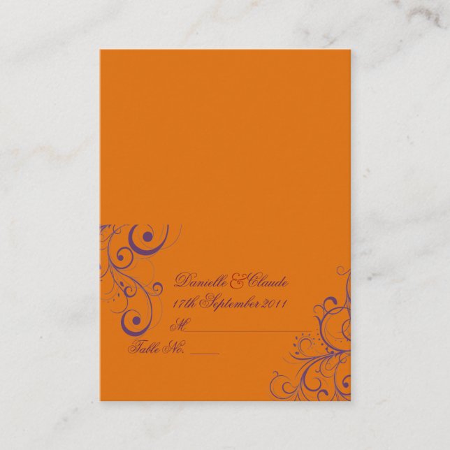 PixDezines Flourish Swirls tent place cards/Orange Place Card (Front)