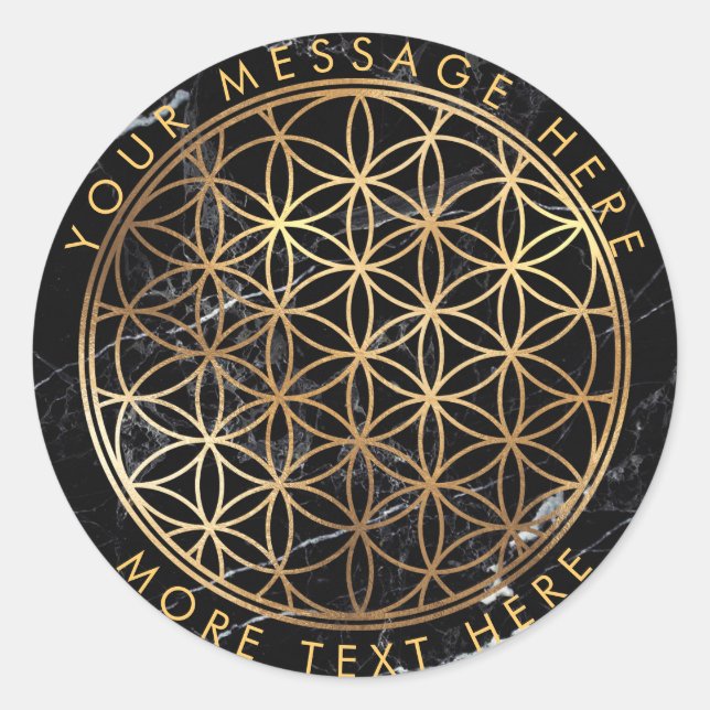 PixDezines FLOWER OF LIFE FAUX GOLD+MARBLE Classic Round Sticker (Front)