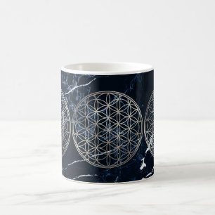 PixDezines FLOWER OF LIFE FAUX SILVER+MARBLE Coffee Mug