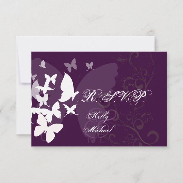 PixDezines Fluttering By RSVP, customisable colour RSVP Card (Front)
