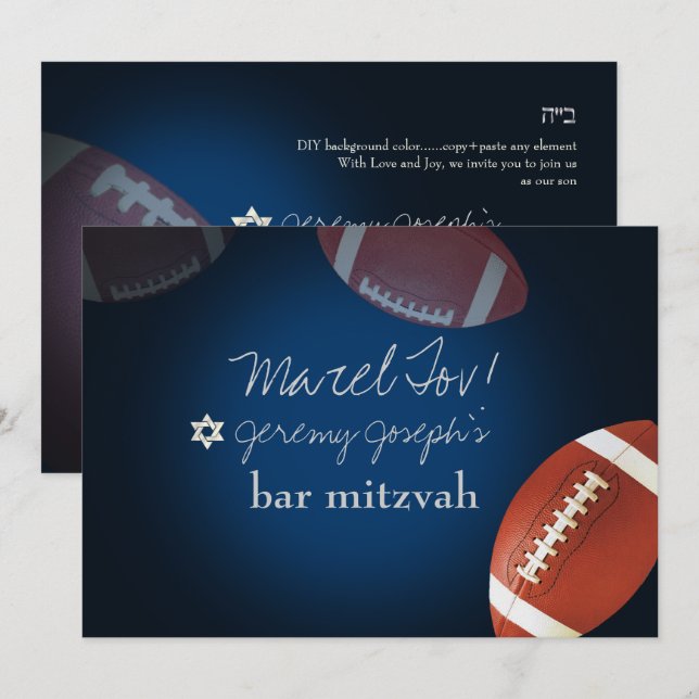 ✡ PixDezines FOOTBALL BAR MITZVAH/DIY COLOR Invitation (Front/Back)