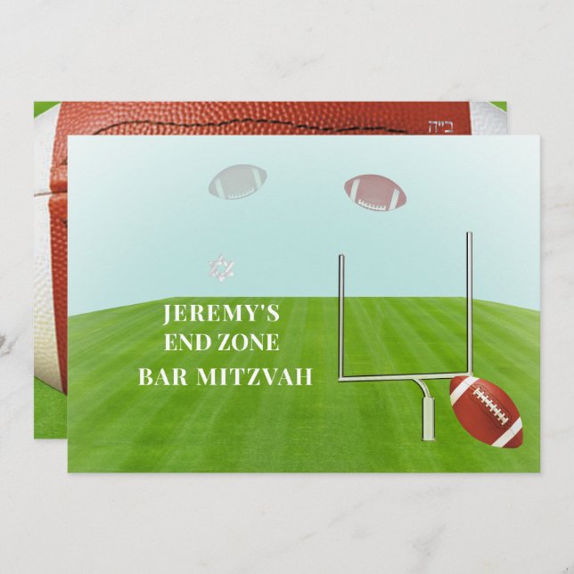 ✡ PixDezines FOOTBALL END ZONE BAR MITZVAH Invitation (Front/Back)