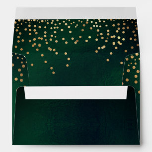 PixDezines Forest Green, Faux Gold Confetti Envelope