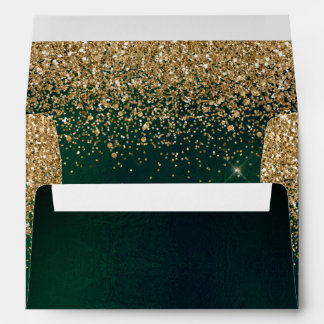 PixDezines Forest Green, Faux Gold GlitterConfetti Envelope