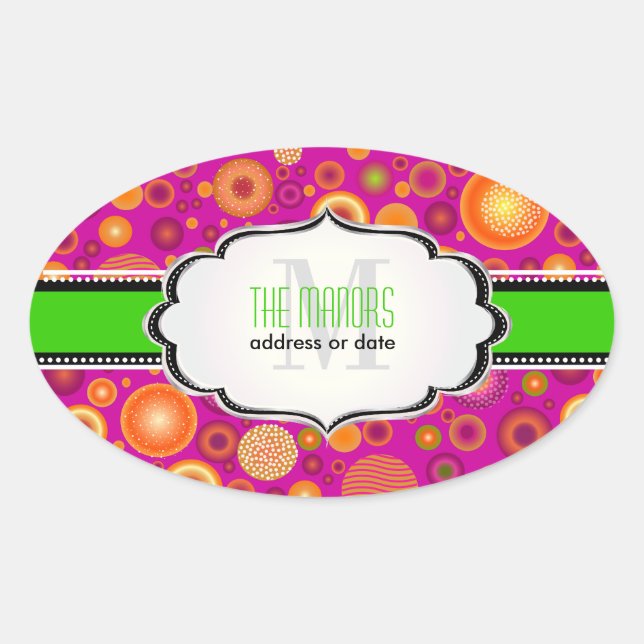 PixDezines Fuschia+Neon Green Christmas Ornaments Oval Sticker (Front)